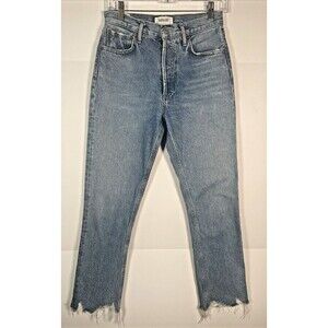 AGOLDE Riley High Rise Straight Crop Blue Denim Jeans Button Fly cropped SZ 25